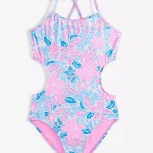 NWT-Breaking Waves Big Girls Floral Cutout One-Piece Swimsuit size 16